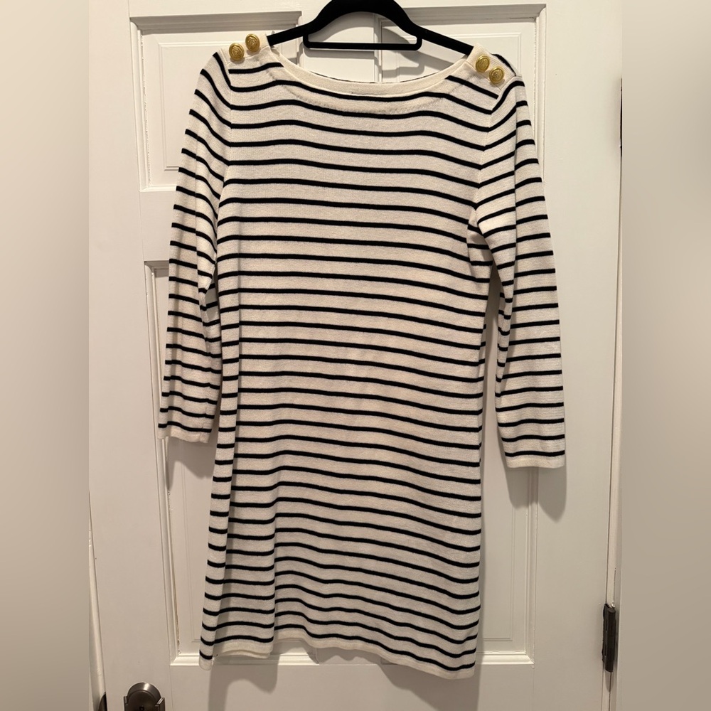 H&M midi striped dress w gold buttons - nautical theme sz s